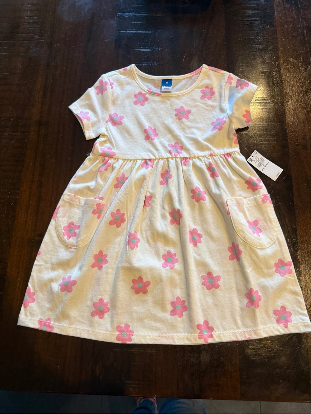 Old Navy Cream Dress with Pink Floral Print